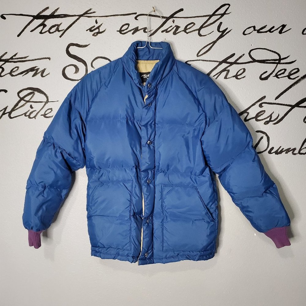 Vintage Men's Blue Weather Watcher Puffer Coat, XS
